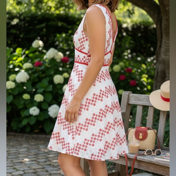 Floral Lace Dress with Red Accents - Picture 1 of 5